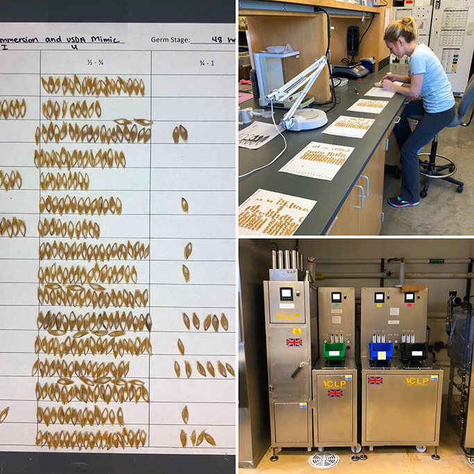 Collage of hydration inex scoring, technician scoring hydration, and CLP malters