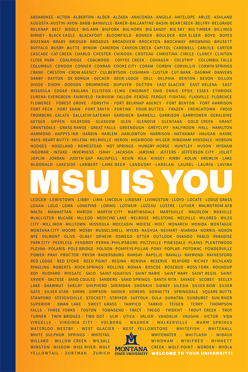 Graphic rendering of the phrase "MSU is you."