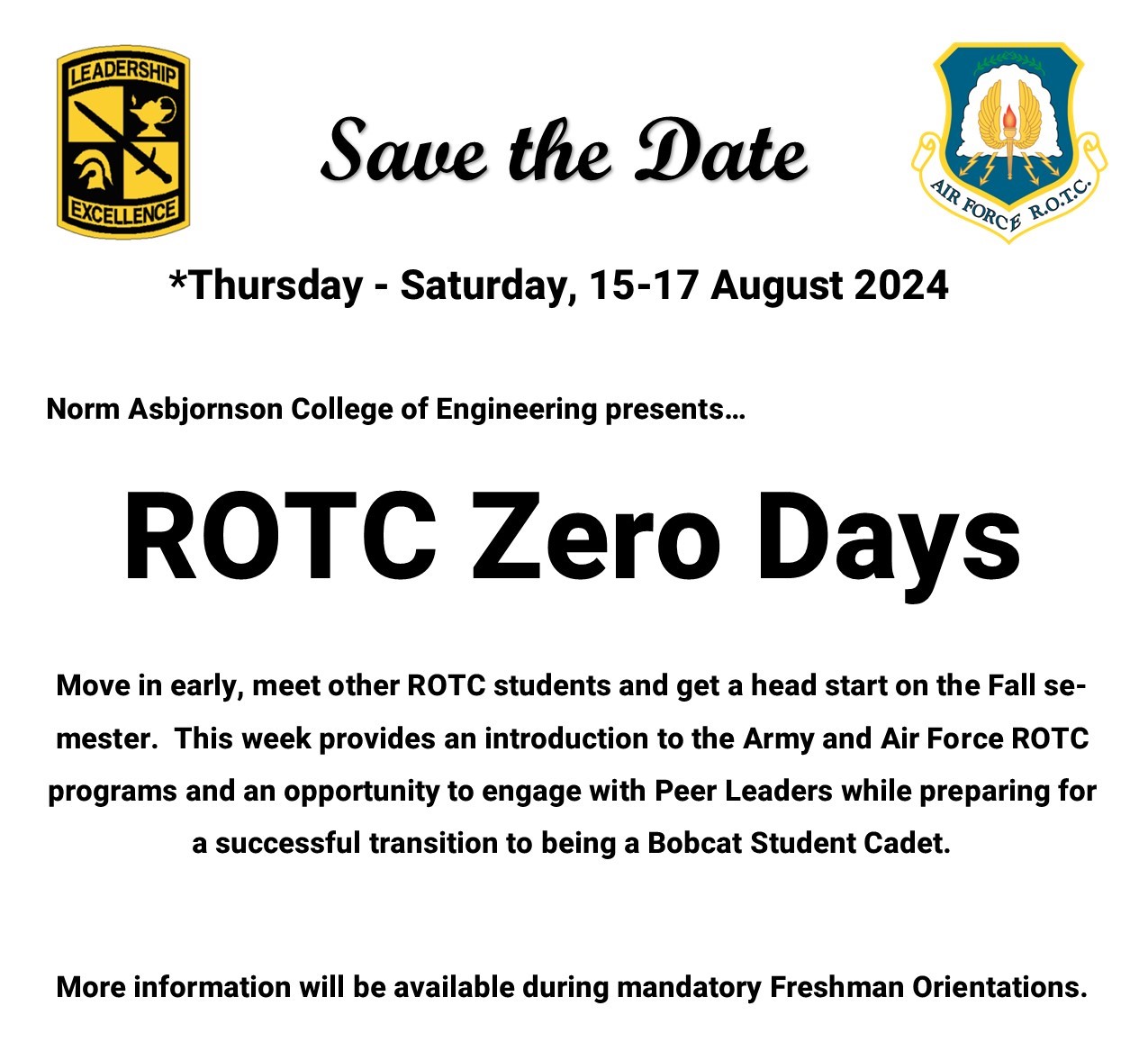 Save the Date Flyer for ROTC Zero Week