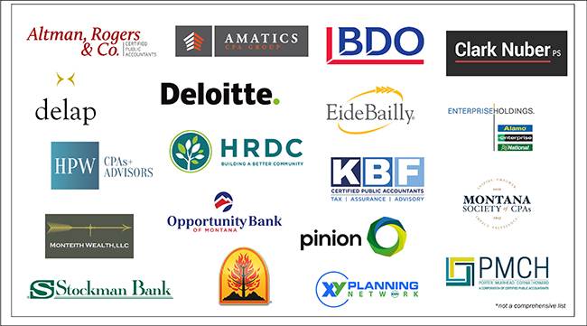 Numerous logos of businesses who participate in the Meet the Accounting and Finance Recruiters Fair