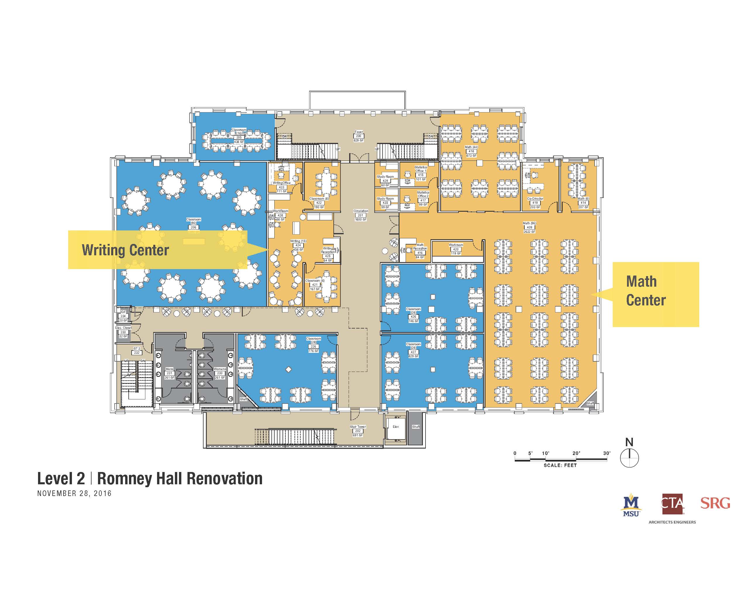 Romney Hall repurposing floorplan showing Level 2 of the building.