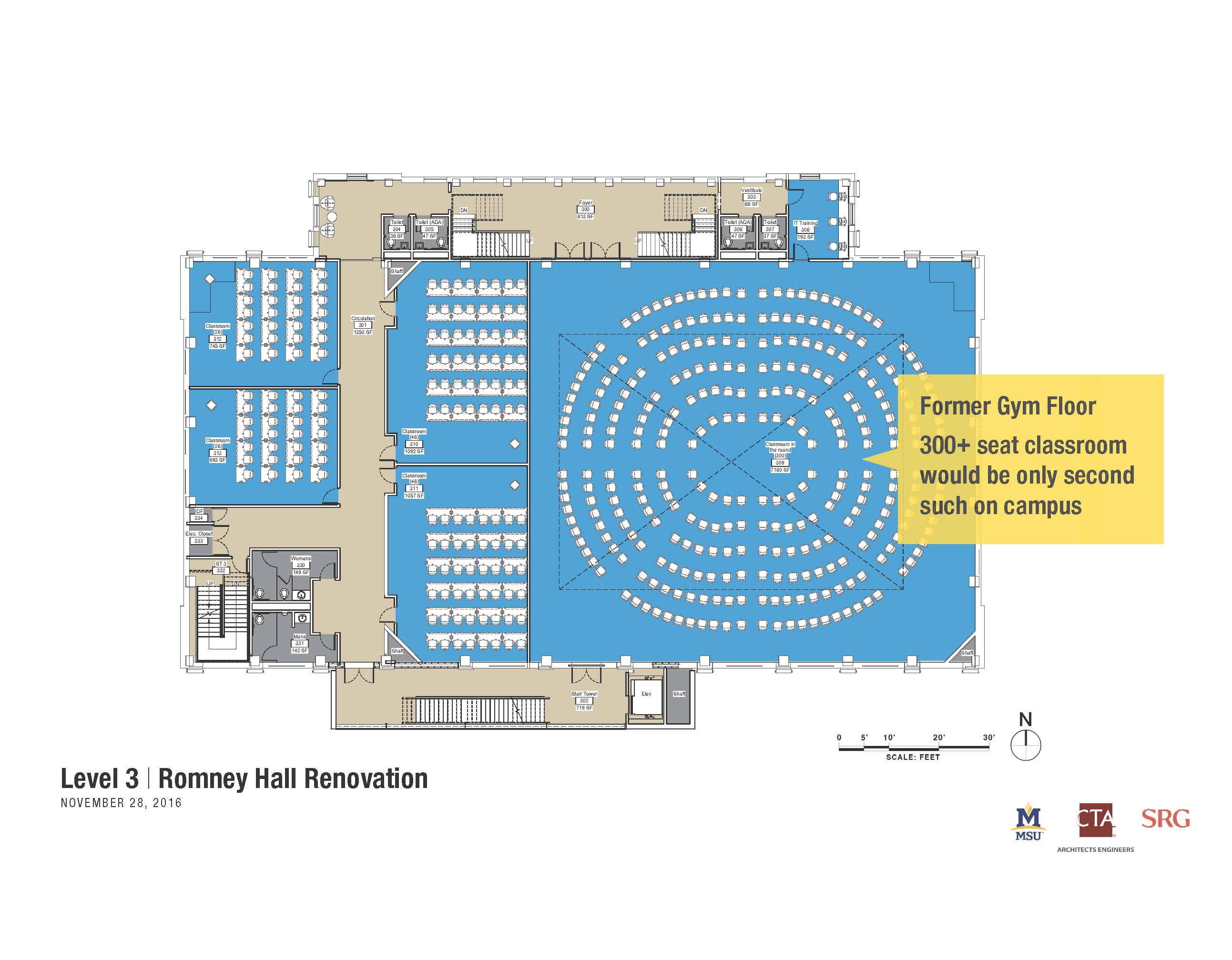 Romney Hall repurposing floorplan showing Level 3 of the building.