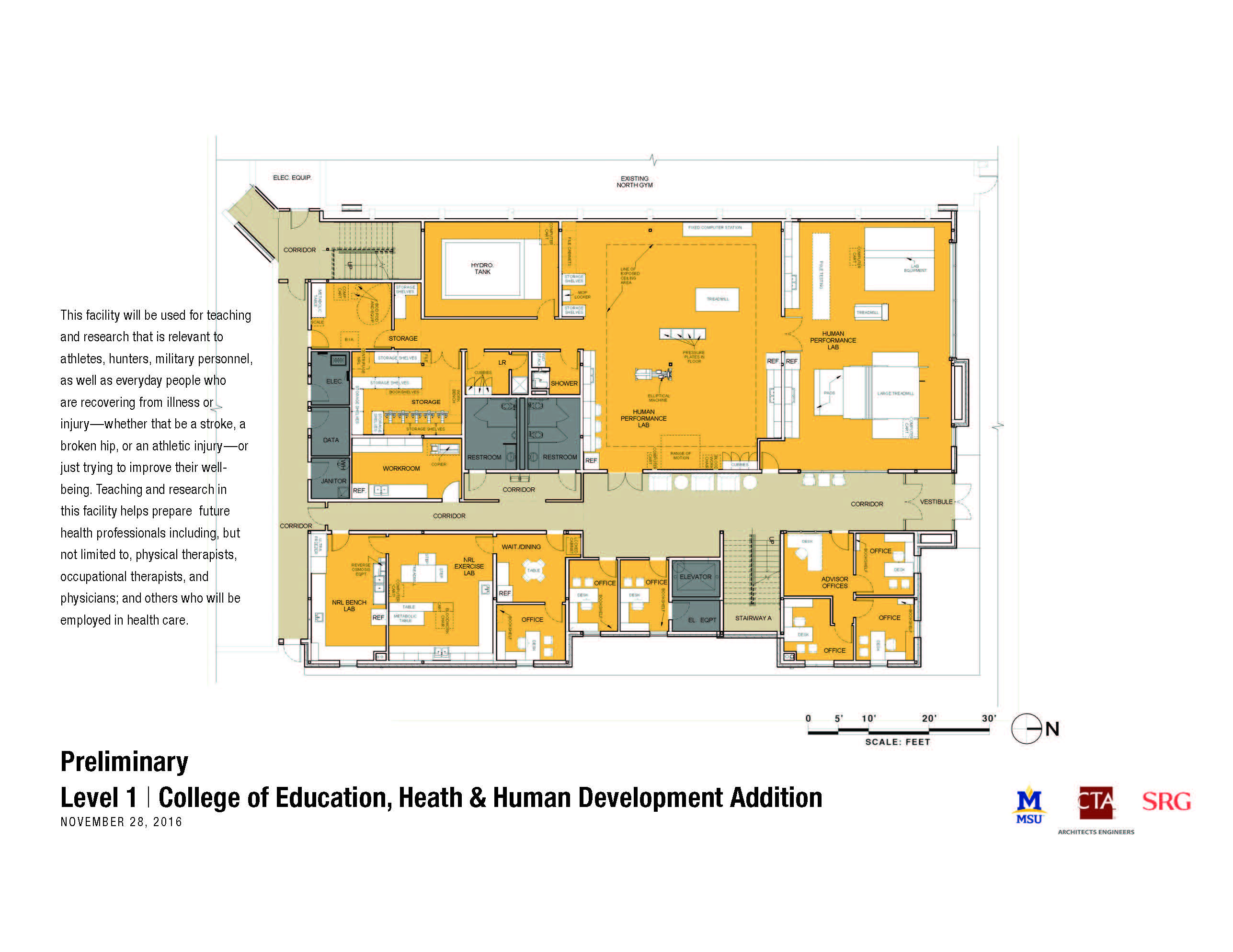 Preliminary floorplan design for a College of Education, Health and Human Development Addition.