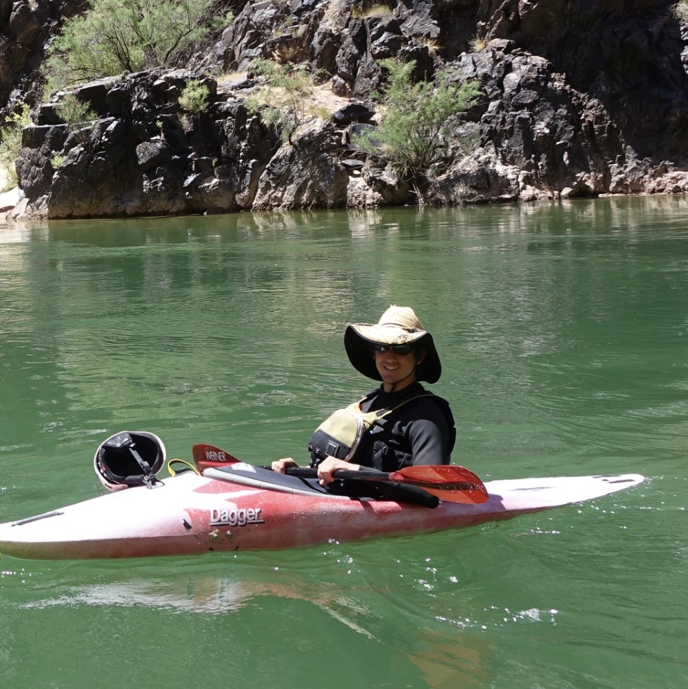 Photo of Wyatt Alt in a Kayak on the Colorado River