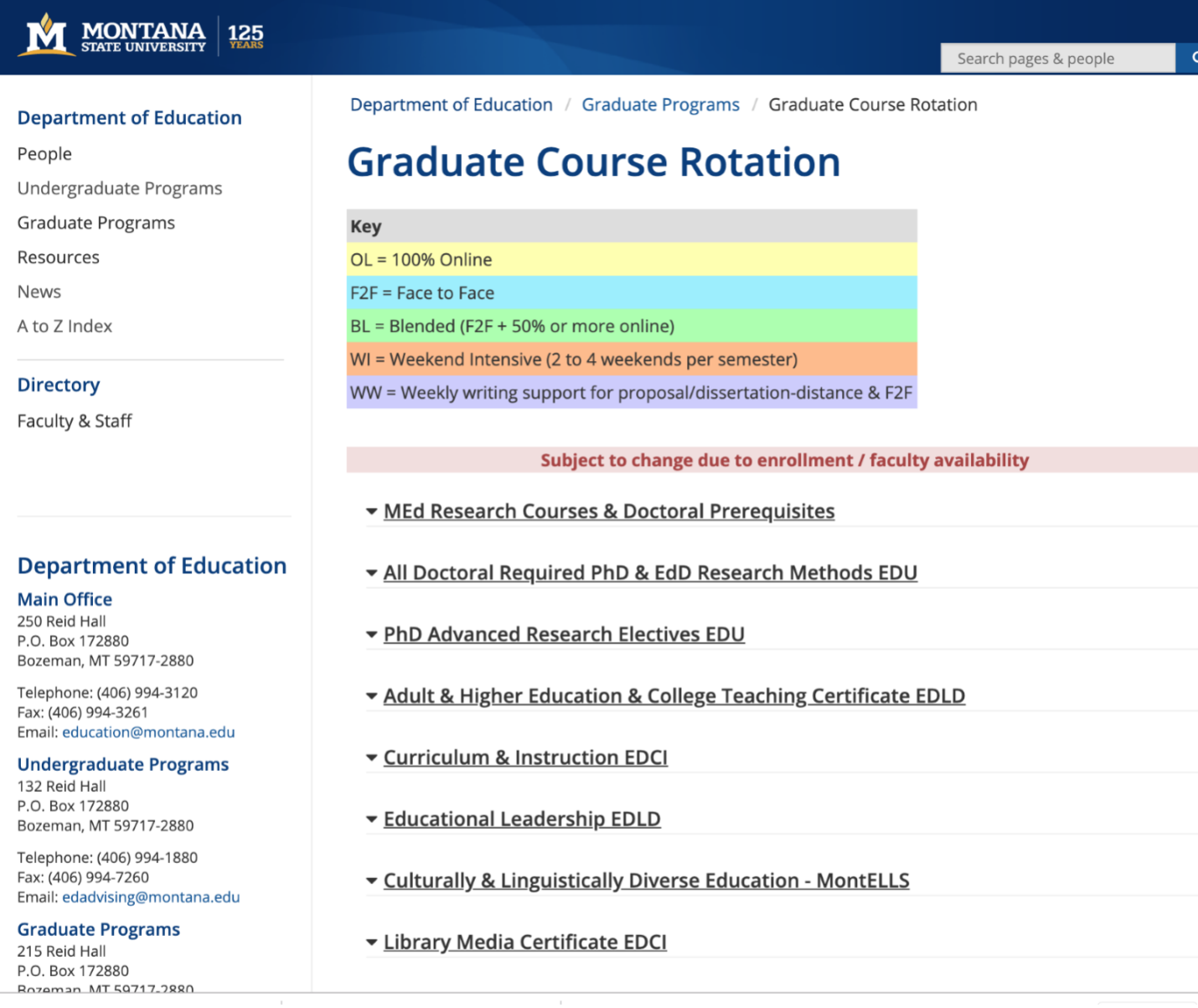 Image of Graduate Course Rotation webpage. Image linked to graduate course rotation webpage.
