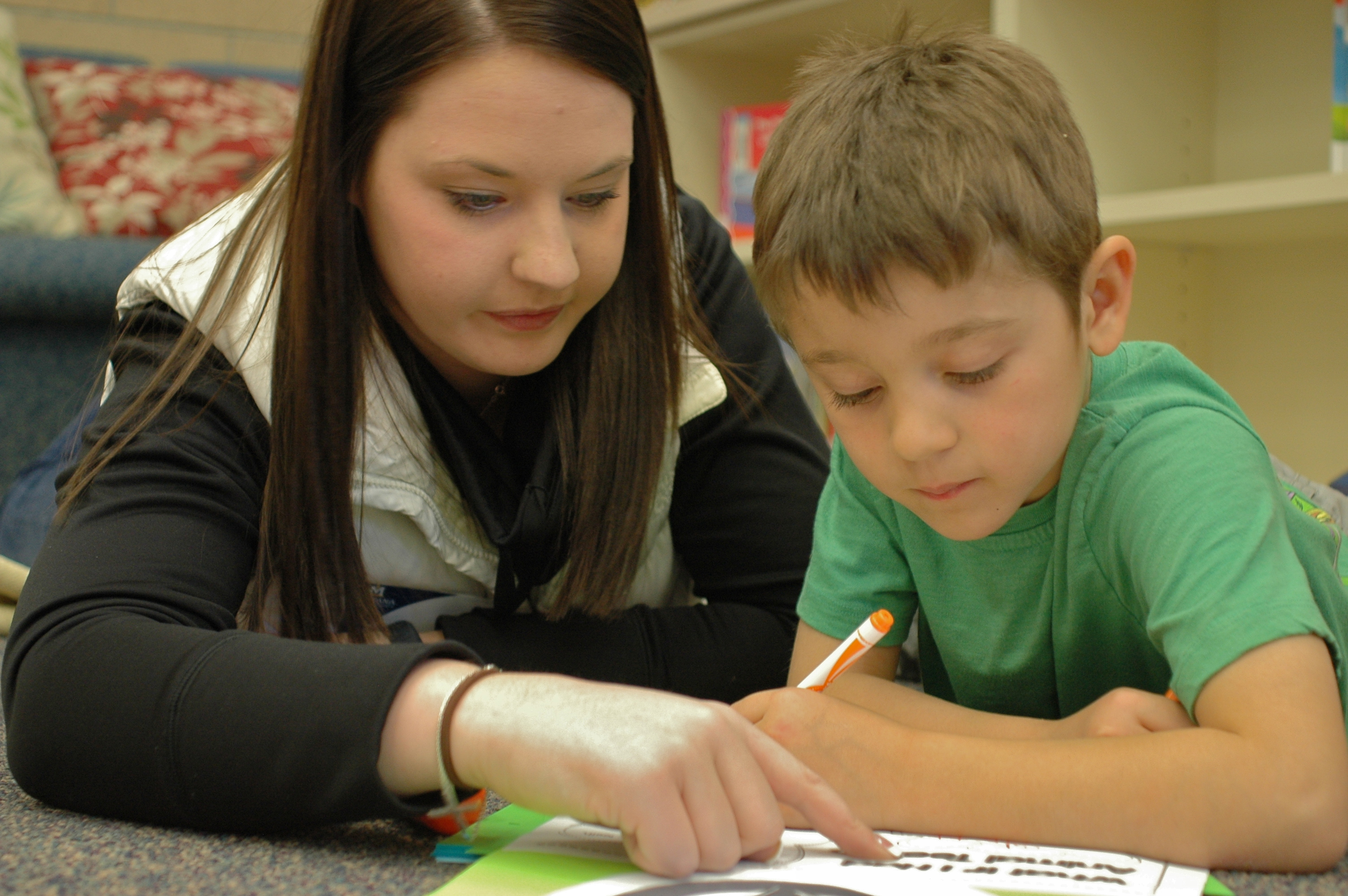 MSU student works with elementary school student in after-school program