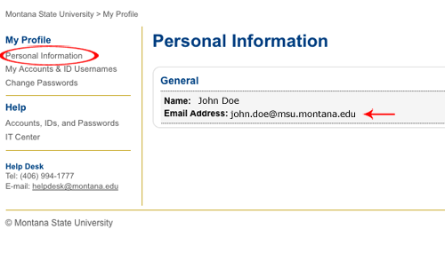 Account Credentials page