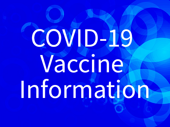 Blue background with white text saying "COVID-19 vaccine information"