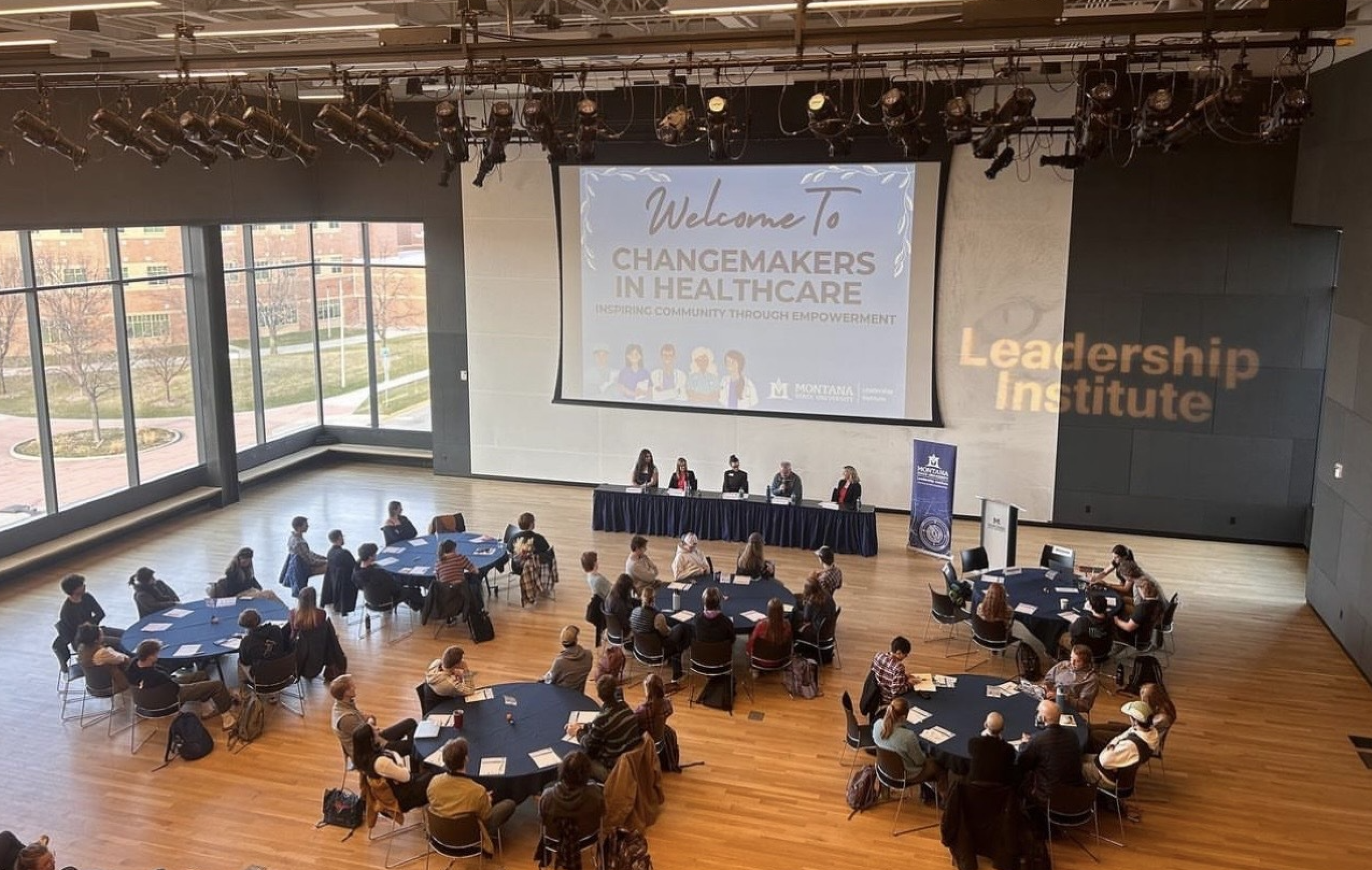 Healthcare panel on Spring 2024 in Inspiration hall picture from above 