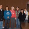 Left to right: Stacy Bearcomesout's huband, Pete; Stacy; Julia Marsik and Patricia "Trish" Smithey, students in the Fall 2009 PSPP 465 class; Stacy's mother, Ruth; Stacy's son; and Dr. Florence Dunkel. This photo followed a showing in November 2009 of the then-current-and-unfinished version of the film Dancing Across the Gap at CDKC, Lame Deer.
