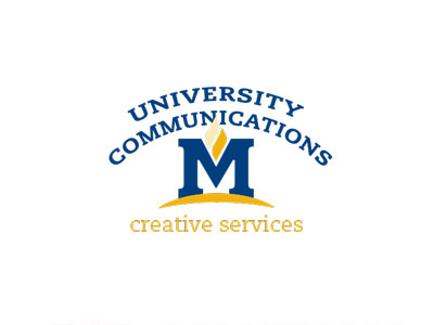 "University Communications" over the MSU "M flame" logo in an arch with "creative services" in gold underneath