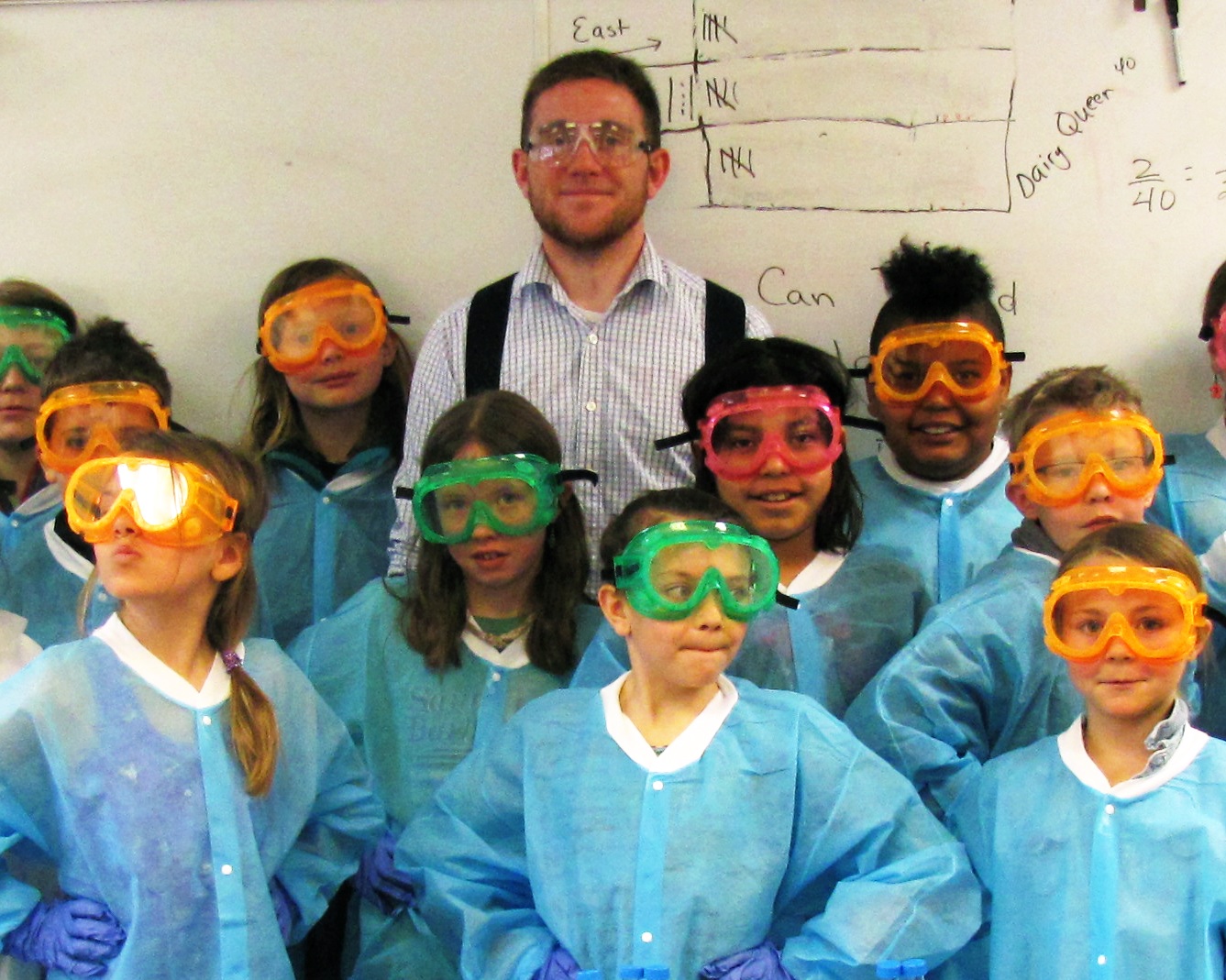 Will McGuinness with children in lab goggles