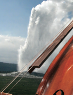 Cello With Geyser Cello with a geyser erupting in the background