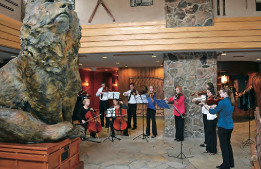 Orchestra in lobby String players performing in lobby