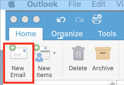 Screenshot showing the New Email icon in the Outlook ribbon.