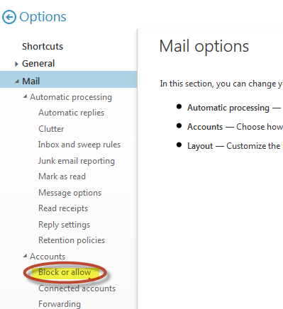 OWA Mail Options