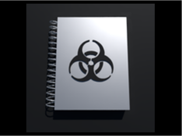 notebook with biosafety symbol