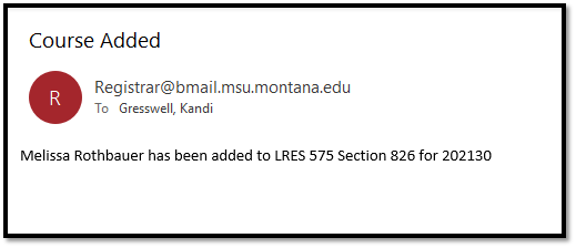screenshopt of instructor confirmation email