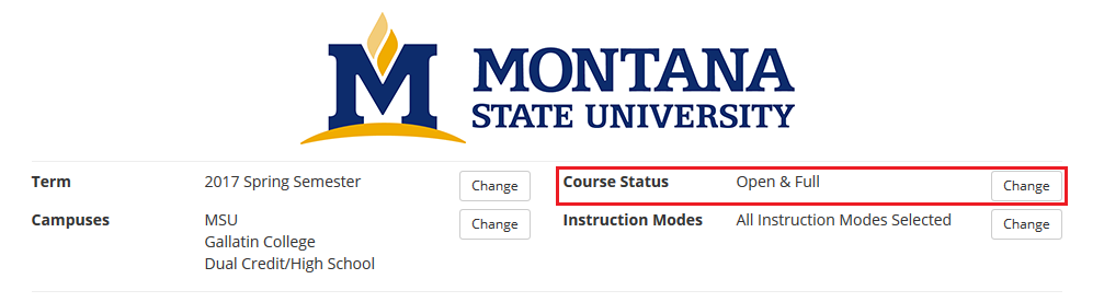 screen shot from cat course highlighing that students should select "Change" button next to course status