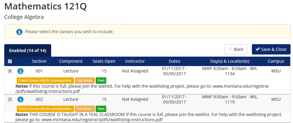 screen shot from cat course indicating that courses have a column for "seats open"