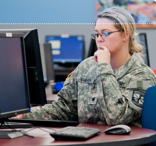 A student studies on a computer