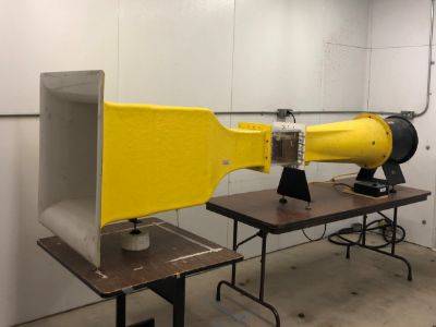 shot of the yellow wind tunnel machine in cold lab