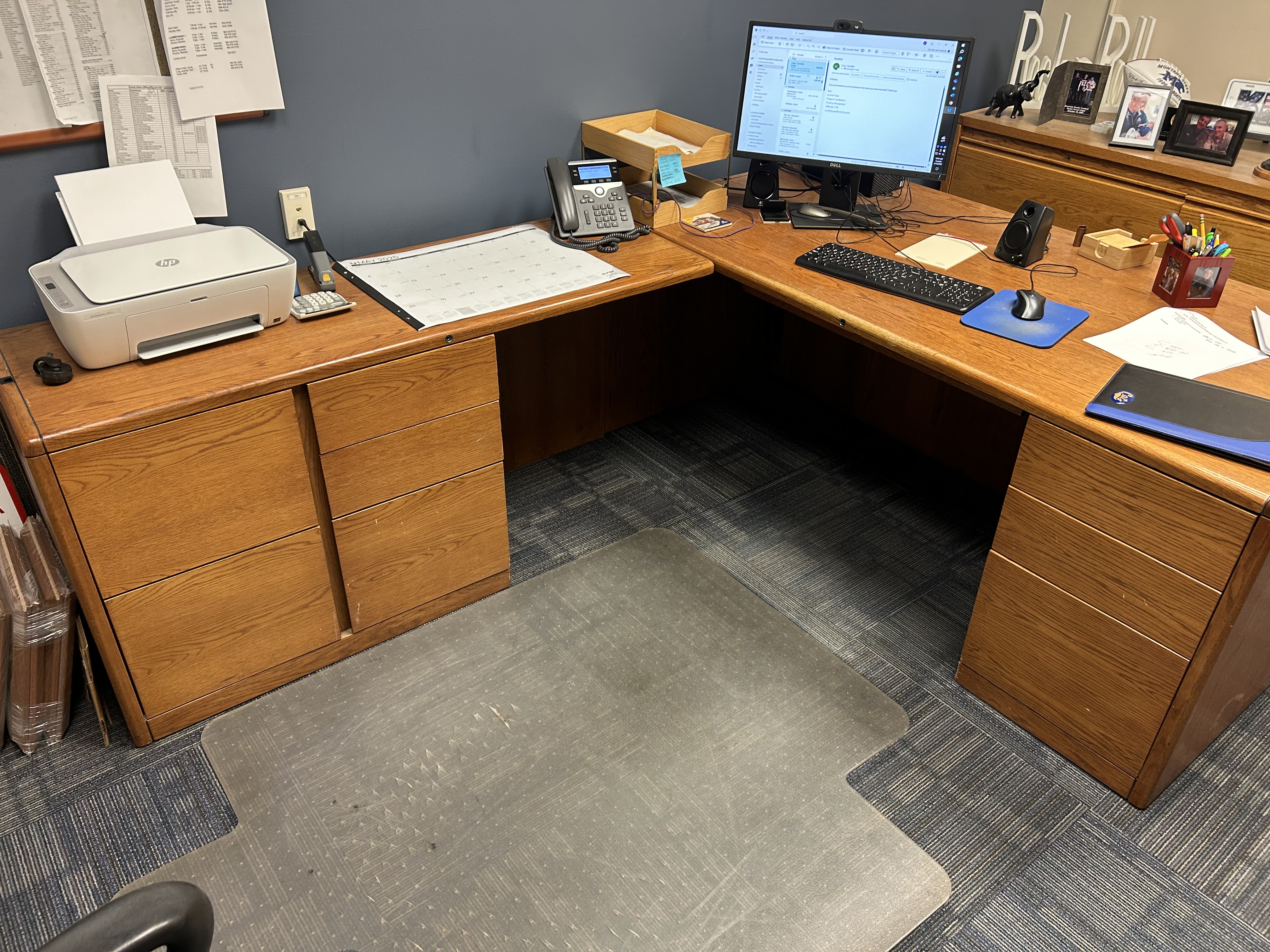 Wooden L-shaped desk