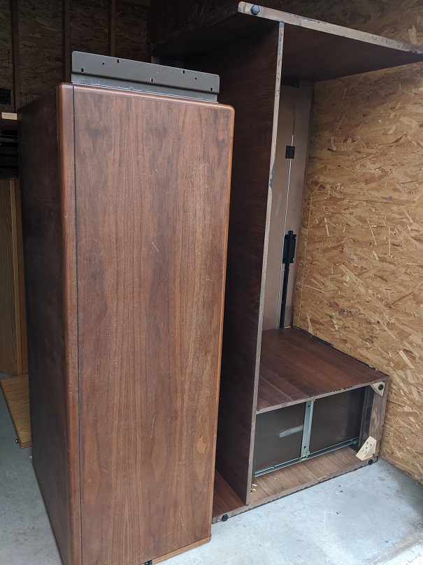 Dark brown wood desk with return for L desk