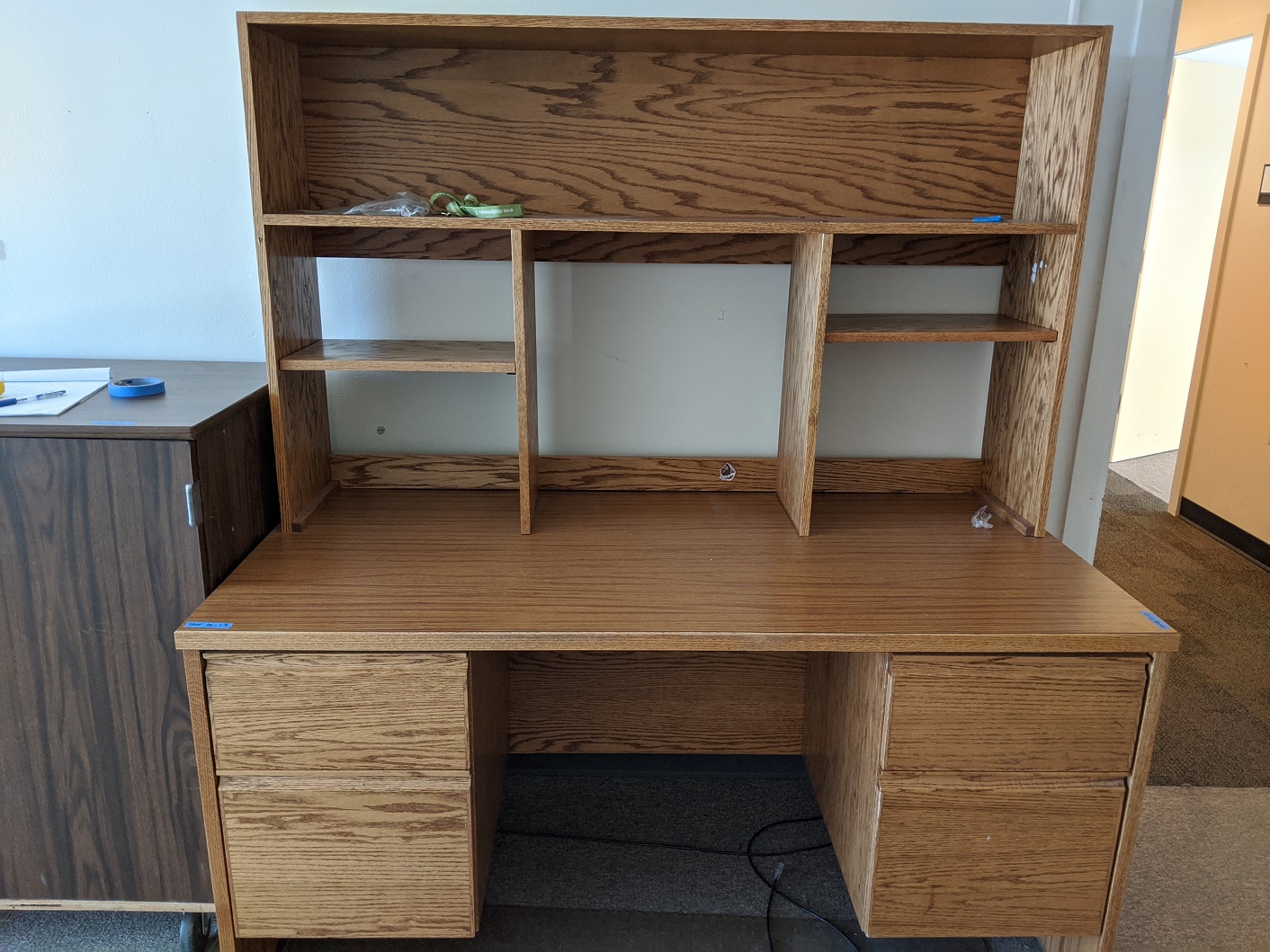 Oak desk with attached hutch