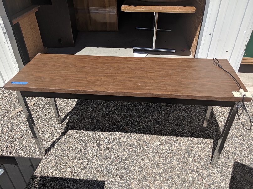 rectangular table with attached laptop lock