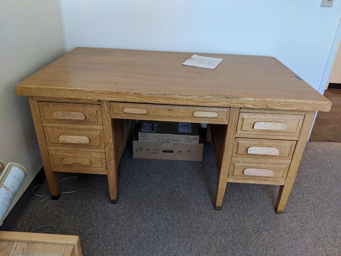 vintage oak desk with drawers
