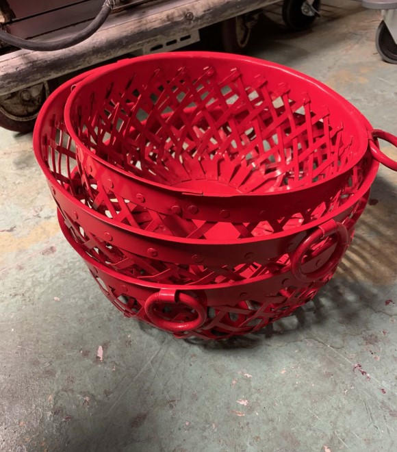 Red metal decorative baskets