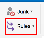 The Rules drop down menu on the Outlook Ribbon