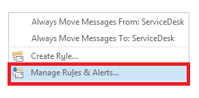 Manage Rules & Alerts Link to click.
