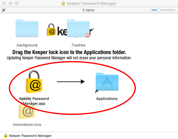 Screenshot of Password Manager window that illustrates dragging app into Applications folder.