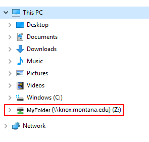 screenshot of the location to your mapped drive in the file explorer