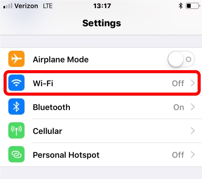 Select wi-fi and slide to on screen shot.
