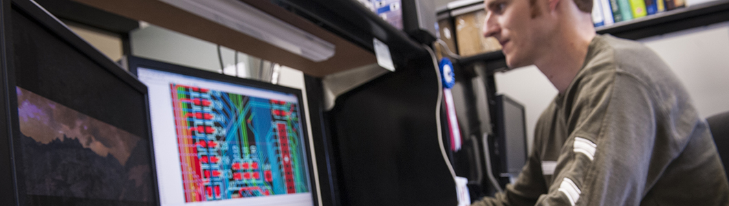 Student works on a computer