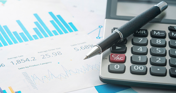 calculator, pen, and chart. button leads to accounting program