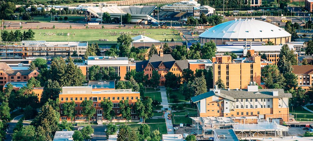 Campus seen from the air during summer.