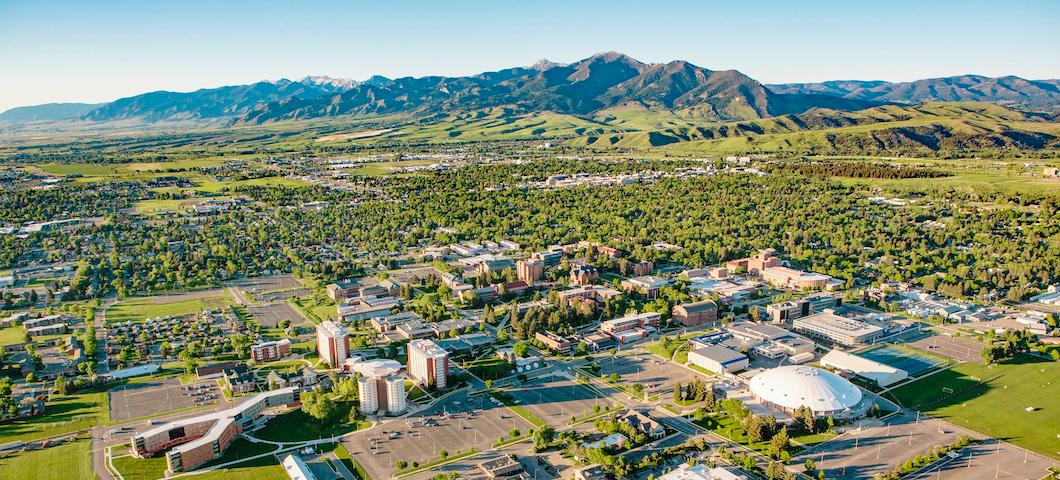 Aerial view of the MSU campus in June