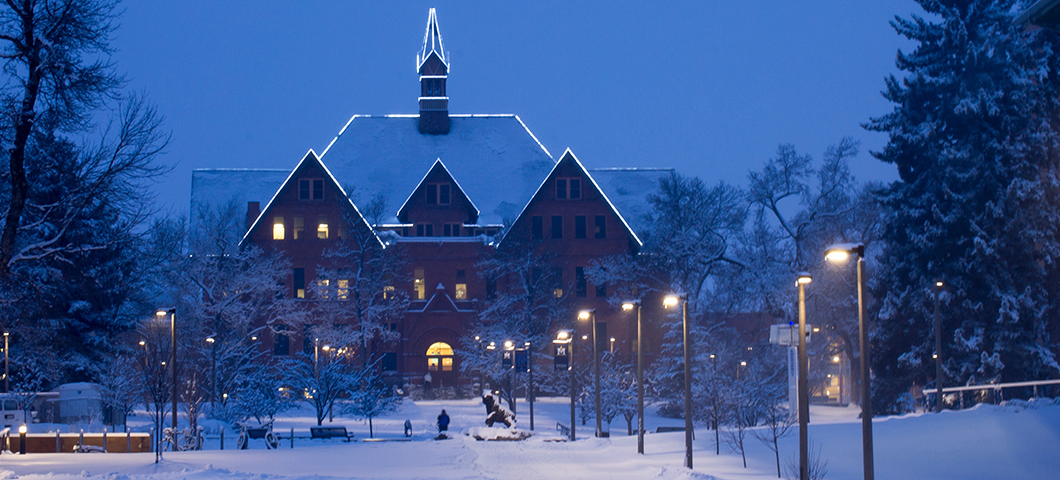 Montana Hall in winter.