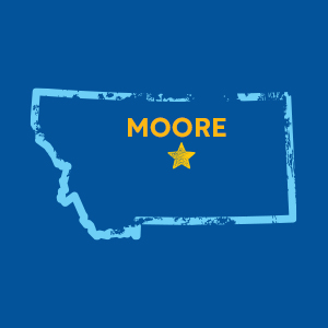Map of Montana with the town of Moore highlighted
