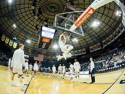 A basketball game at the fieldhouse.
