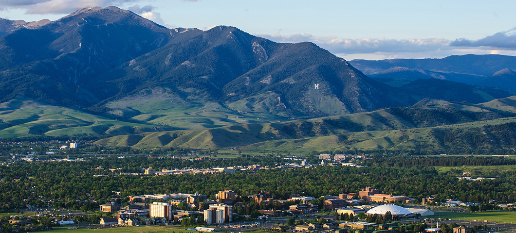 A view of Bozeman with the Bridgers in the background during summer.