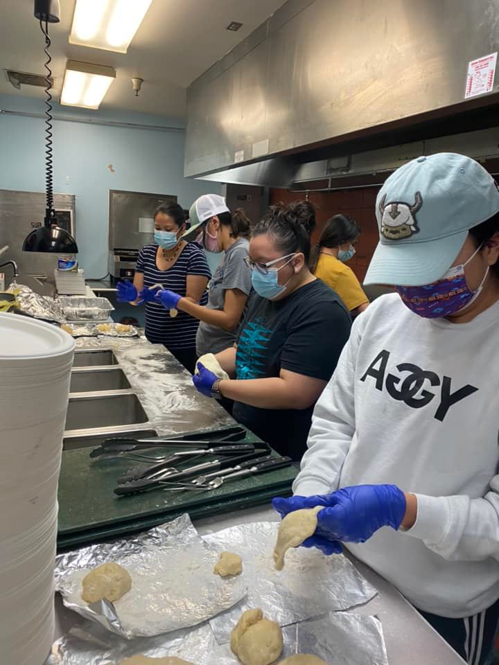 Students making fry bread 2021