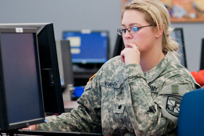 A student studies on a computer