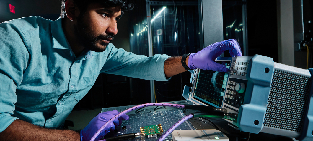 MSU graduate student Sheikh Parvez works with specialty microscopes in the MonArk Quantum Foundry on March 29, 2022