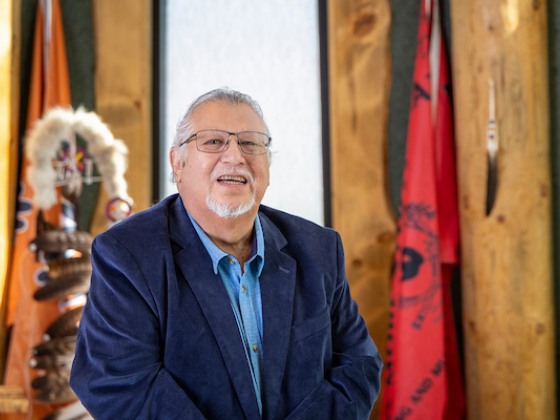 Portrait of Walter Fleming in the drum room in American Indian Hall | MSU photo by Marcus "Doc" Cravens
