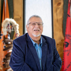 Portrait of Walter Fleming in the drum room in American Indian Hall